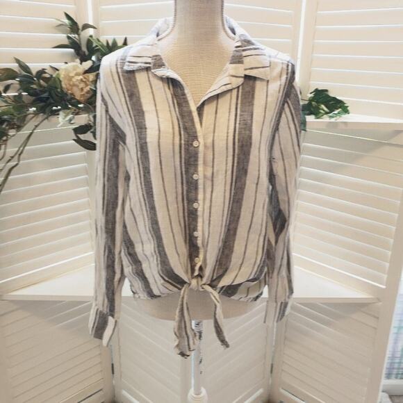 ANTHRO CLOTH & STONE GRAY STRIPE BUTTON DOWN MED - Picture 1 of 8